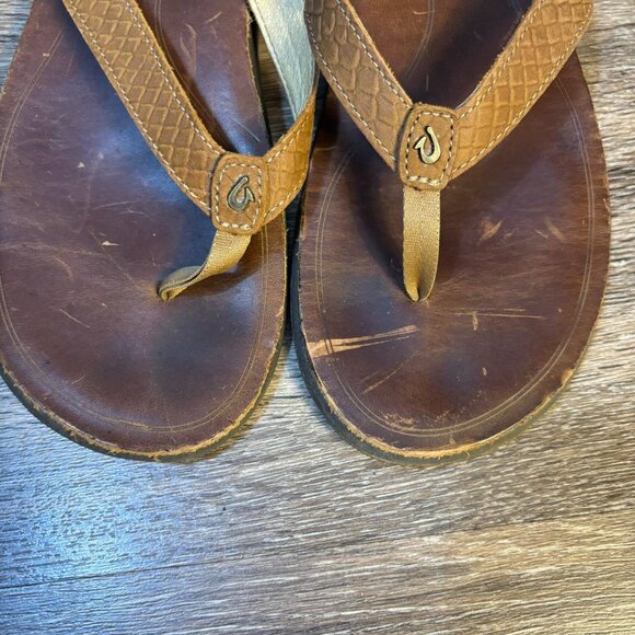 OluKai Kumu Brown Leather Slid On‎ Womens Sandals Size 9 - Picture 3 of 7